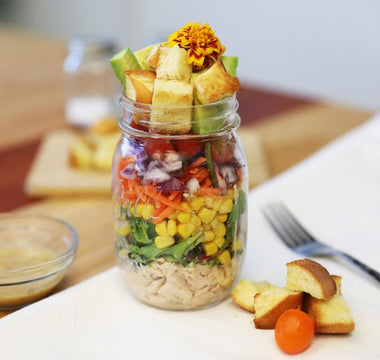 salad in a jar with brioche croutons | bakerly